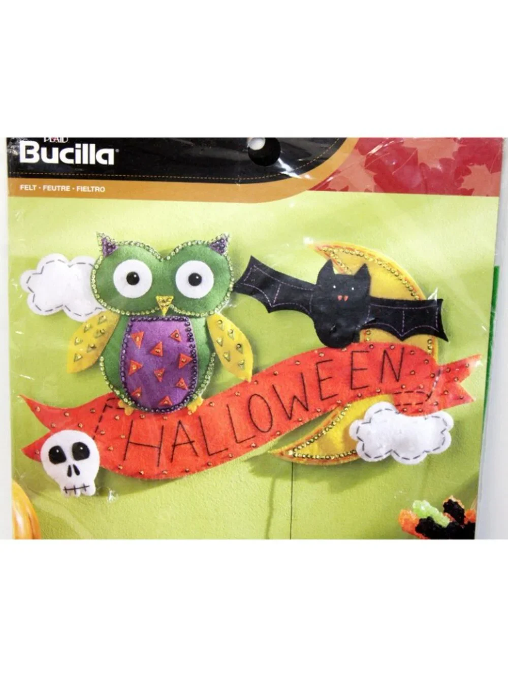 Bucilla Owl Wall Hanging Felt Beaded Kit Halloween Bat Crescent Moon